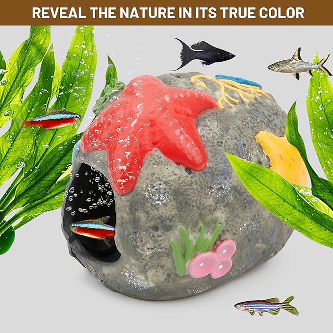 Upgraded Magnetic Detachable Aquarium Hideaway Coral Rock Cave to Check Your Aquatic Pets to Breed, Play and Rest Safe and Non-Toxic Resin Fish Tank Viewing Hideout Ornaments