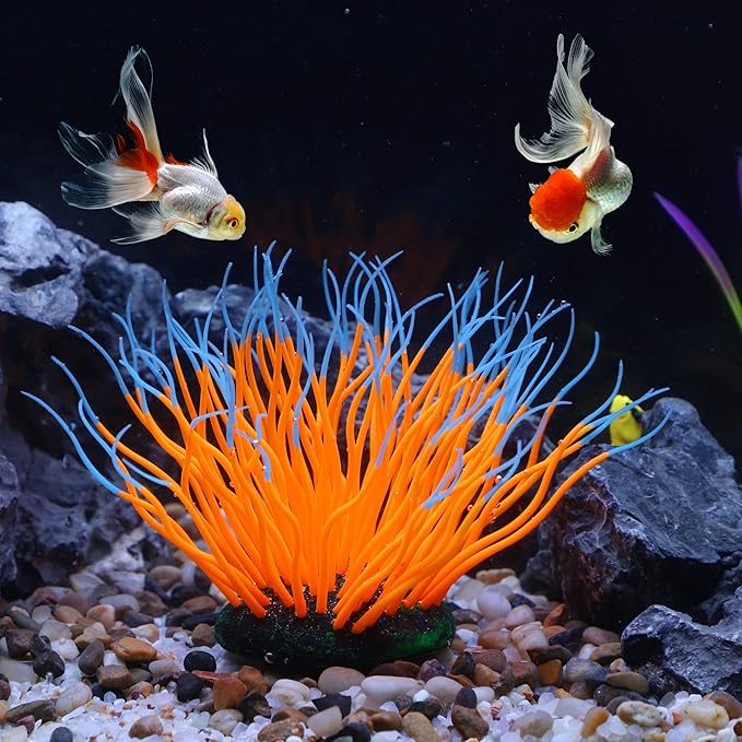 VOCOSTE Soft Silicone Glowing Aquarium Simulation Coral 4.33", Fluorescence Floating Aquatic Artificial Coral for Fish Tank Decoration, Orange