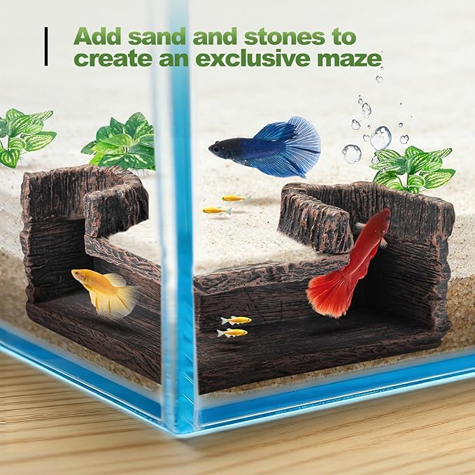 CousDUoBe Aquarium Cave | 90° Corner Fish Cave Viewing Tunnels Silk Aquarium Plants，Betta Fish Tank Accessories BPA-Free Premium Resin,Fish Tank Cave for Corners (5.1” x 2.7” x 2”)