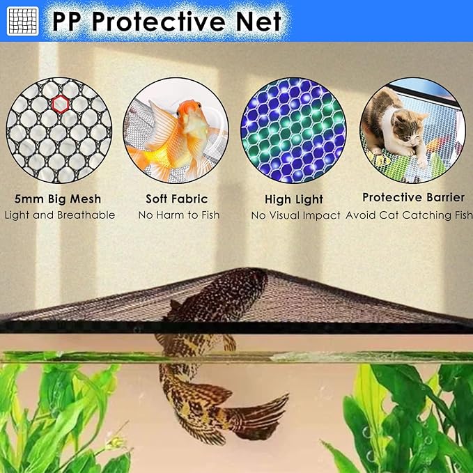 White Mesh Screen Netting for Fish Tank Screen Top Cover, Magnetic Aquarium Anti-Jumping Net Cover, Square Terrarium Temporary Protection Hood(L23 3/5 x W19 7/10in)
