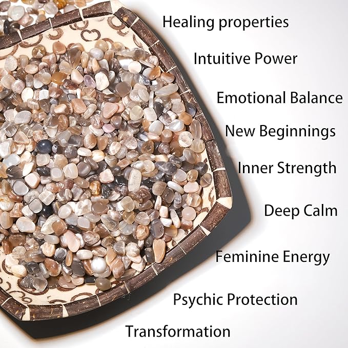 Black Moonstone Crystal Chips 1lb (850+ pcs) – 5-8mm Natural Mystical Stones for Aquarium Decor, Moon Gardens – Protective Gemstones for Fish Tanks, Plant Rituals & Psychic Shielding