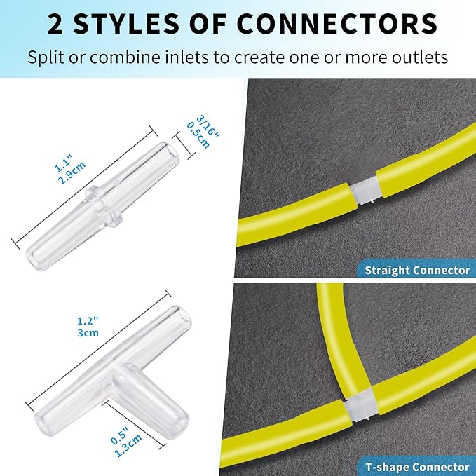 Premium 25FT 3/16inch Air Hose for Aquarium with Connector,Check Valve, Control Valve Accessories (Yellow, 25 ft.)