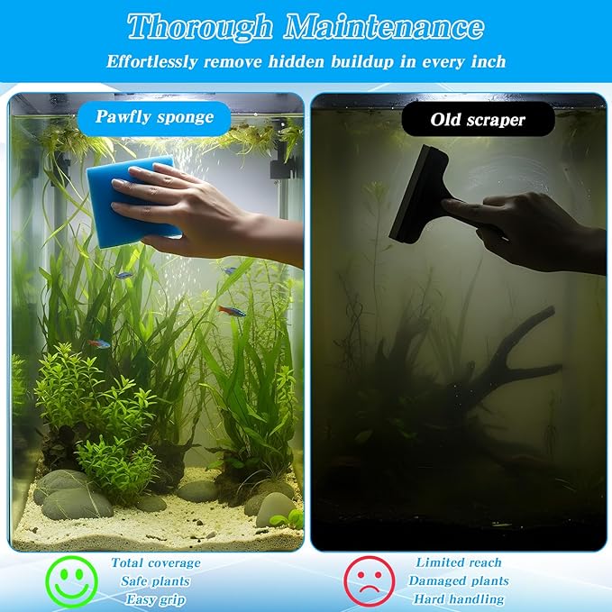 6PCS Aquarium Glass Cleaner Sponge, Non-Scratch Fish Tank Cleaning Sponge Fish Tank Walls Cleaner Tools for Aquarium Glasses 3.2×3.2×1 in