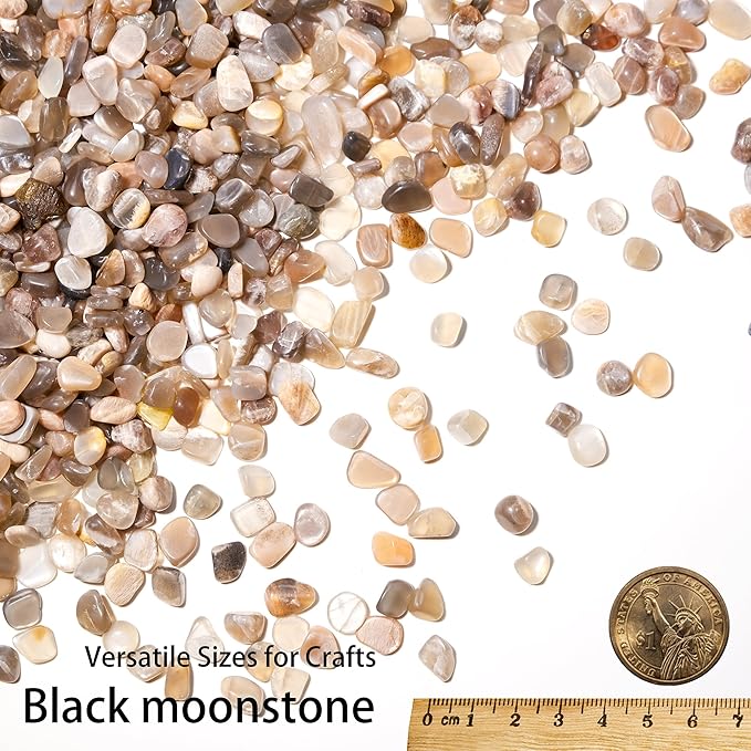 Black Moonstone Crystal Chips 1lb (850+ pcs) – 5-8mm Natural Mystical Stones for Aquarium Decor, Moon Gardens – Protective Gemstones for Fish Tanks, Plant Rituals & Psychic Shielding