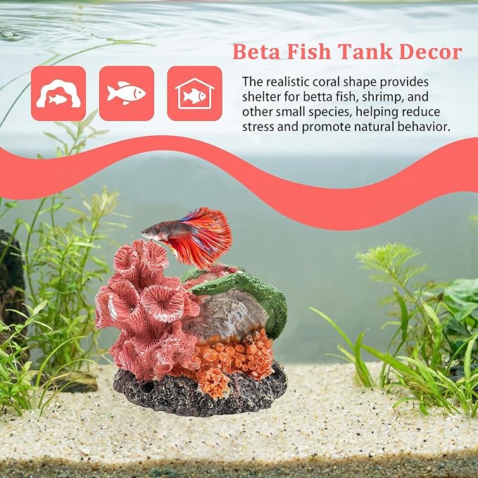 Aquarium Decor Resin Coral Fish Tank Decorations, Small Aquarium Hideout Ornament for Betta Shrimp Goldfish, Fish Tank Accessories Decorations Artificial Reef