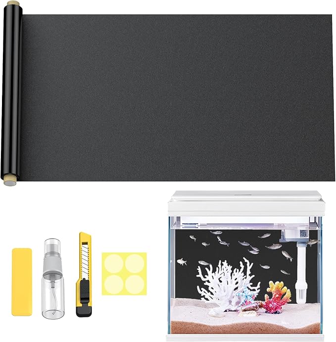 Pawfly Black Aquarium Background, 31.5" x 15.7", Static Cling Fish Tank Background Wallpaper, No Glue Reusable PVC Fish Tank Backdrop, Easy to Install Aquarium Décor Background, Fish Tank Decoration