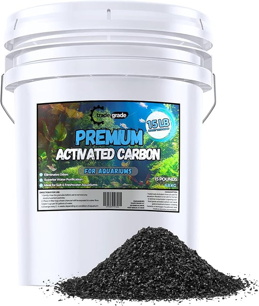 TradeGrade Activated Carbon Aquarium – 15lb Bucket Granulated Activated Charcoal for Fish Tank & Water Purification – High-Performance Aquarium Charcoal Filter Media for Crystal Clear Water