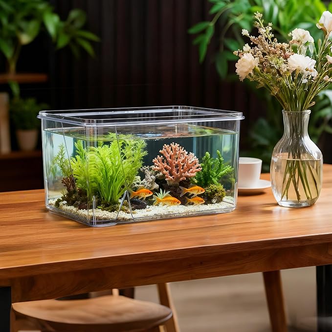 Geelin 2.5 Gallon Plastic Fish Tank Large Bowl Shatterproof with Crystal Clear Clarity for Terrarium, Flower Vase Centerpiece Gift for Fish Lovers (Square)
