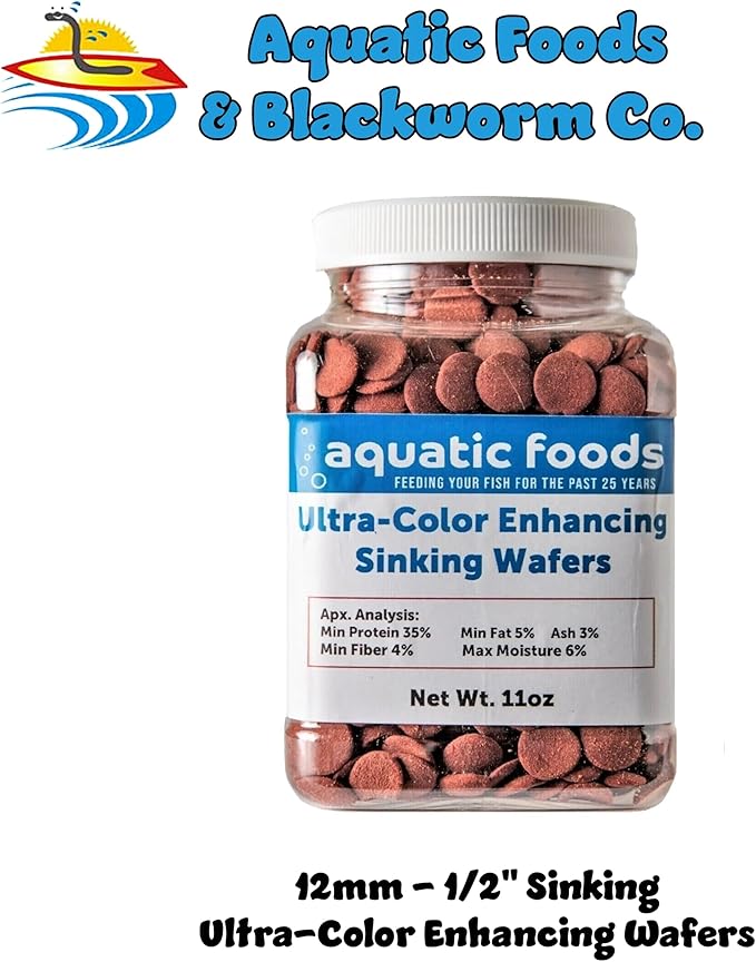 Ultra-Color Enhancing 12mm - 1/2" Small Sinking Wafers for Bottom Fish, Shrimp, Snails, Crabs, Crayfish, All Tropical Fish...11oz Small Jar
