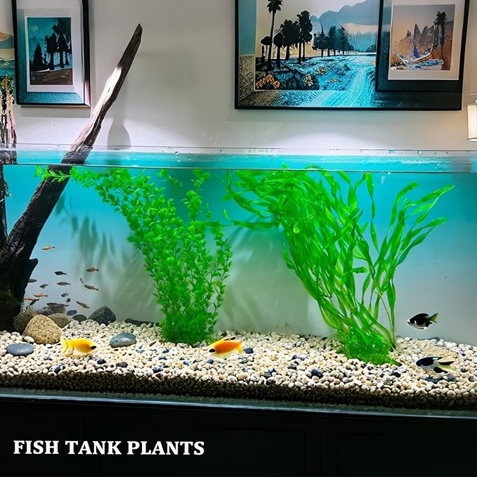 Artificial Aquarium Plants 23.6-26in, Extra Tall Fish Tank Plants for Large Tanks, Plastic Fish Tank Plant 2 Pack, Fake Aquarium Plant, Tall Decorations for Freshwater Aquariums(Green)