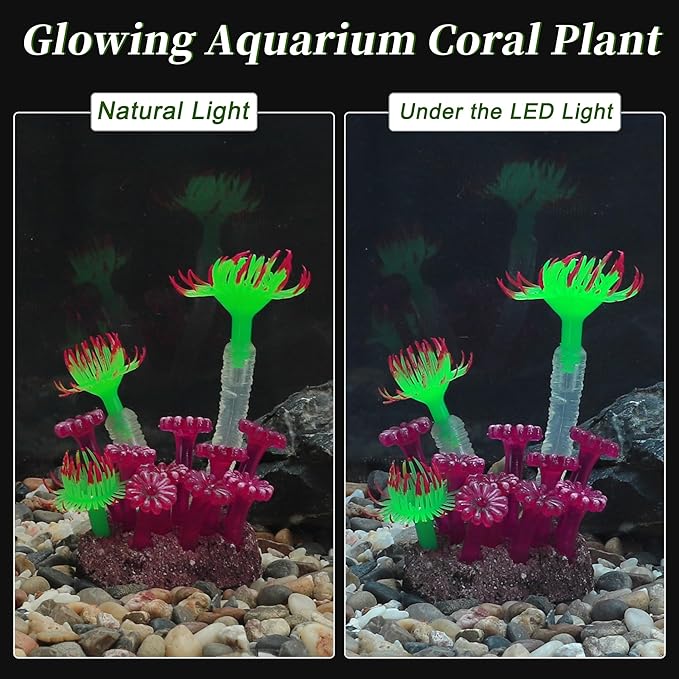 Aquarium Coral, Luminous Fish Tank Ornaments, Silicone Aquarium Plants, Fish Tank Coral, Fake Coral for Fish Landscape Decoration Aquarium Ornaments, Green Purple
