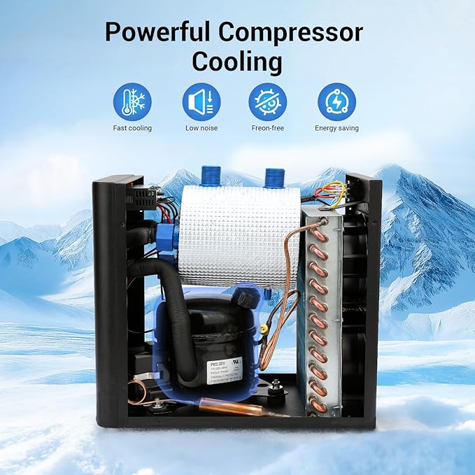 Water Chiller for Aquarium Hydroponics and Cold Plunge, Chiller with Submersible Pump & 1/2" Pipe, Ideal for Ice Bath Tubs Cold Therapy Recovery, Axolotl Jellyfish Coral Reef Tank
