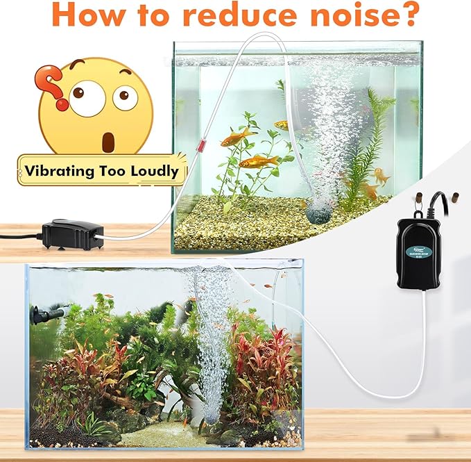 hygger Mini Aquarium Air Pump Kit Small Fish Tank Air Pump 1W for 2-20 Gallon Fish Bowl with Air Tube Air Bubbler Stone Check Valve
