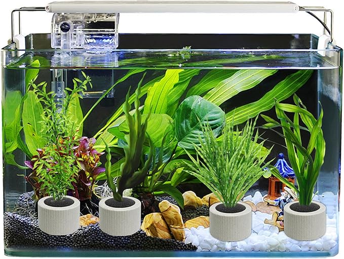 12 PCS Aquarium Plant Weight Ceramic Ring with Black Sponge, Aquarium Plant Weights Pot Anti Floating for Fish Tank Water Plant Landscape Decoration Accessories