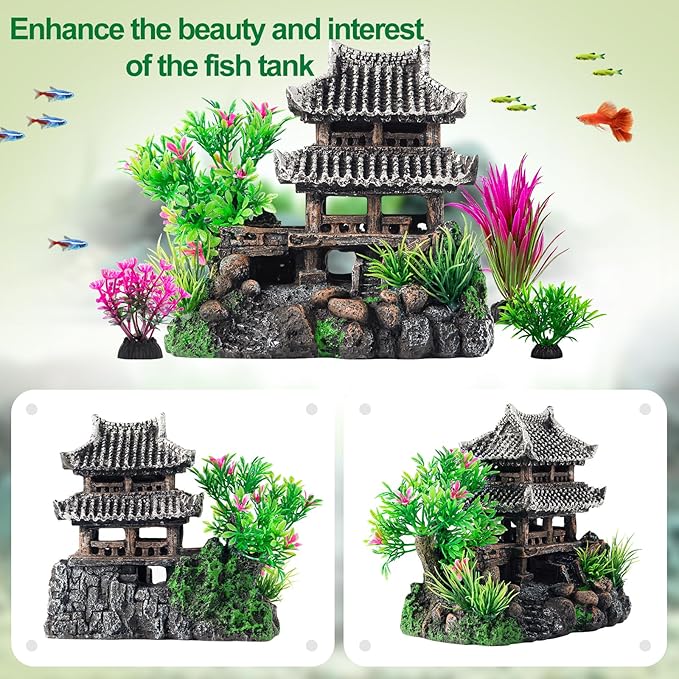 CousDUoBe 9Pcs Resin Castle Decorations Set，Realistic Fish Tank Castle with Eco-Friendly Design,Fish Tank Decorations Aquarium Accessories
