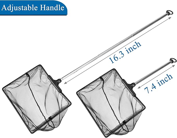 Lpraer Aquarium Fish Net with Extendable Stainless Steel Long Handle Fine Mesh Net for Fish Tank