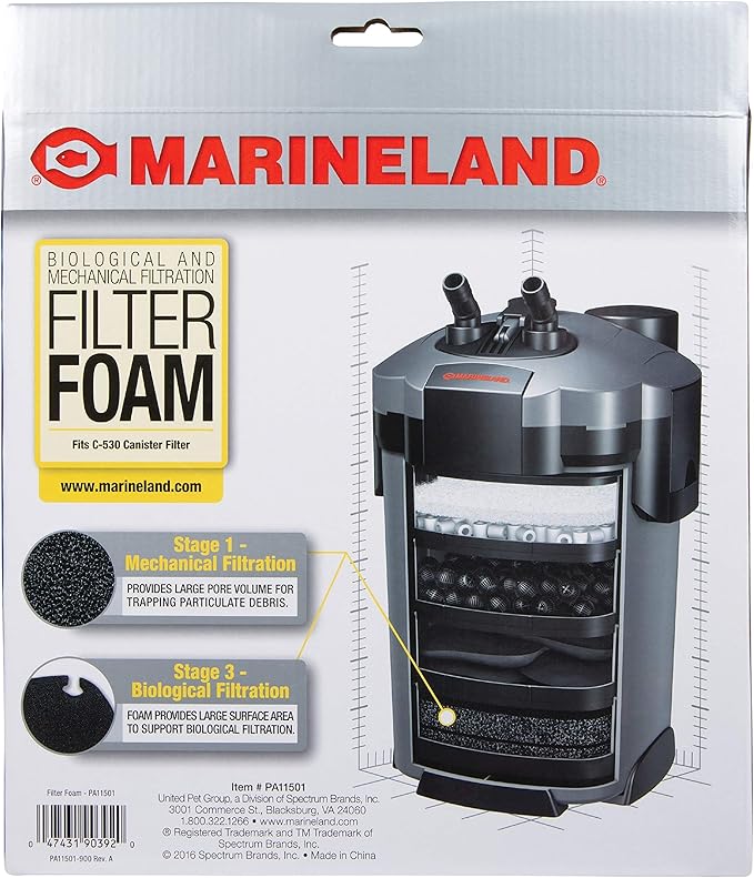 Marineland Filter Foam 2 Count, Supports Biological And Mechanical aquarium Filtration, Rite-Size X, Blacks & Gray (PA11501)