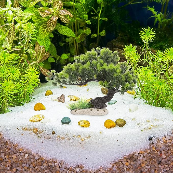 Housoutil Aquarium Artificial Plastic Plants Decoration - Bonsai Tree Plant Fish Tank Decorations Artificial Aquarium Plants Tree - Fish Tank Hides Complete Tree