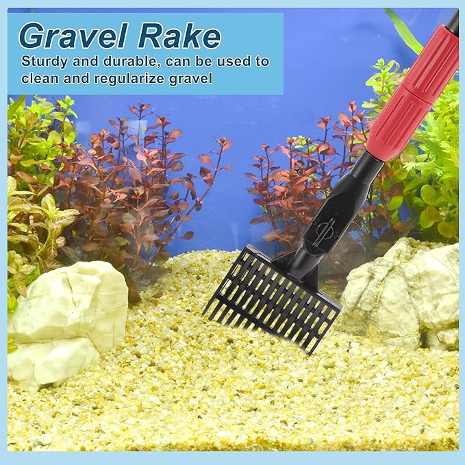 Fish Tank Cleaning Tools, 6 in 1 Fish Tank Cleaning Tools, Aquarium Cleaning Kit, Adjustable Telescopic Long Handle, with Scraper, Fish Net, Gravel Rake, Sponge Brush