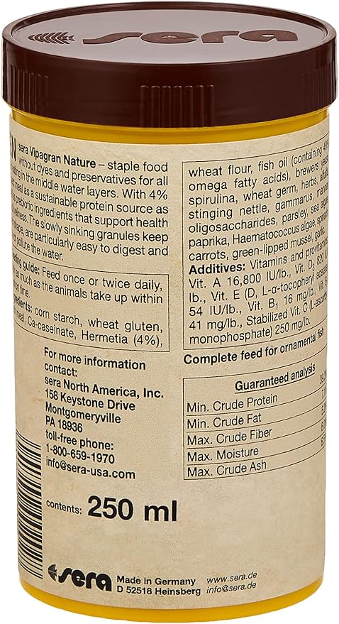 sera Vipagran 250 ml | Small Fish Food for Freshwater Fish | Fish Food Pellets for Middle Zone Feeders | Slowly Sinking Pond Fish Food | Soft Fish Pellets | Complete Feed Granules