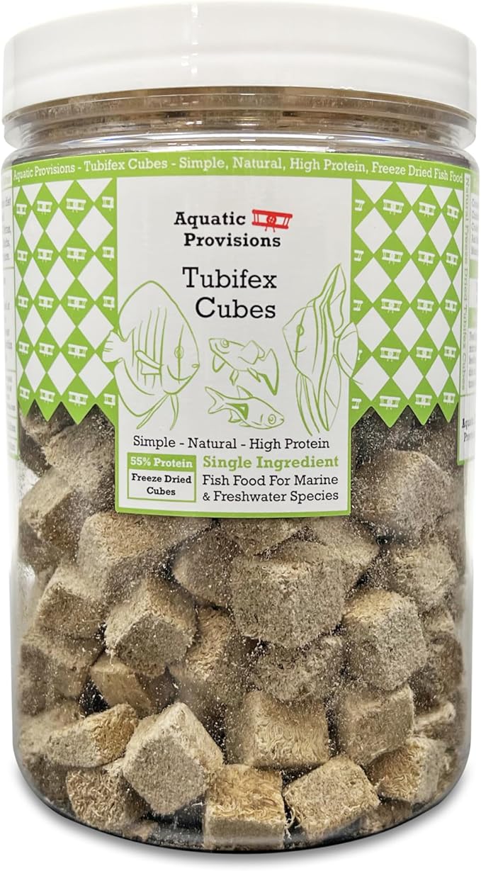 Aquatic Provisions Freeze Dried Tubifex Cubes 3 oz, Fish Food for Freshwater and Marine Aquarium Fish