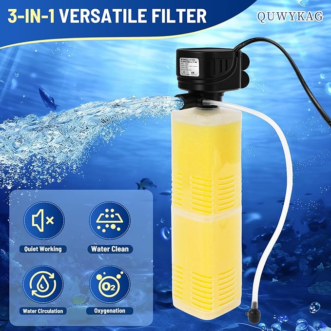 Fish Tank Pump And Filtration System 40-150 Gallon water Tank Fish Tank Filter With Wave Generator Oxygenation Circulation, 320 Gph 4-In-1 Water Tank Power Filter, Multi Stage Filtration 110 V 60 Hz