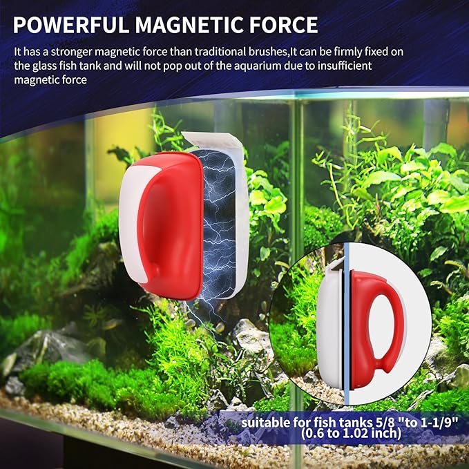 Fish Tank Magnetic Aquarium Cleaner Brush,Algae Scraper Cleaning Tools for Glass Cleaner,Floating Scrubber Brush,Easy to Clean,Two Algae Scraper,Suitable for 5/8 to 1-1/9 Inch Fish Tank(Large)