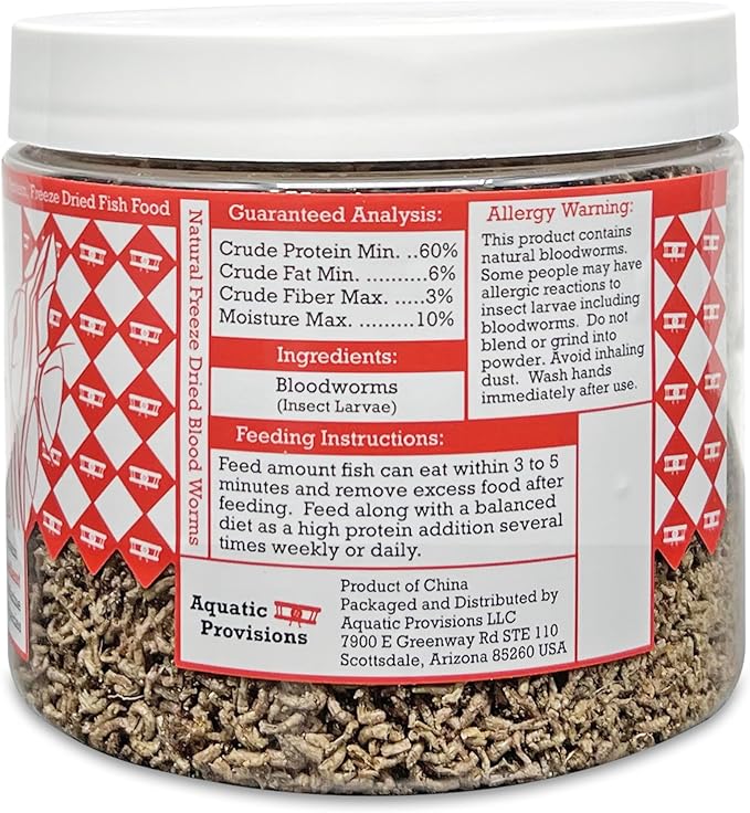Aquatic Provisions Blood Worms 2.5 oz, Freeze Dried Fish Food for Freshwater and Marine Aquarium Species