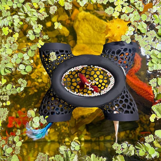 Aquarium Floating Betta Fish Log, Hide Tunnel and Hammock Toy, Small Fish Or Shrimp Hide Resting Cave, Floating Feeder, Feeding Ring, Tank Accessories Decoration (Black)