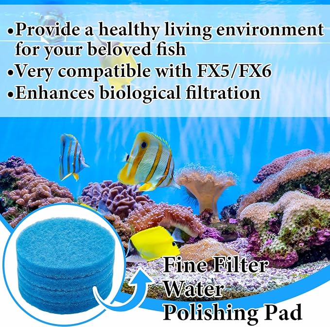 Tranqun 24 Pcs Fine Filter Water Polishing Pad Compatible with Fluval Fx4, Fx5, Fx6 7 x 7 x 0.79 Inches Blue Filter Media Canister Aquarium Water Polishing Pads