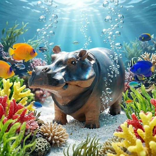 Mrcrafts Aquarium Hippo Air Bubbler Decor, Resin Fish Tank Air Pump Decoration, Air Stone Decor with Oxygen Tube, Unique Gift