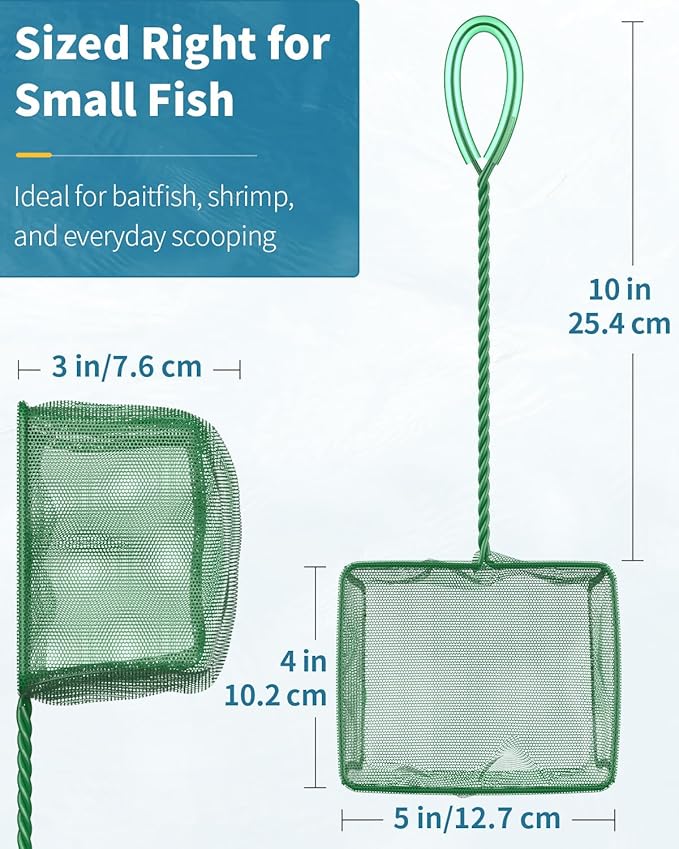 Pawfly Aquarium Fish Net with Braided Metal Handle Square Net with Soft Fine Mesh Sludge Food Residue Wastes Skimming Cleaning Net for Fish Tanks Small Koi Ponds and Pools