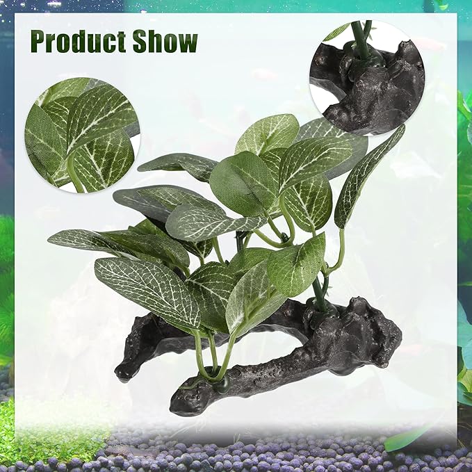 Aquarium Plastic Plants, Driftwood Betta Silk Plants, Silk Plants Aquarium Set Decor, Silk Aquarium Plants for Betta Fish (Green, 3pcs)