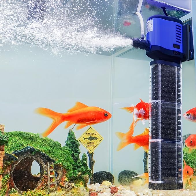 TARARIUM Aquarium Filter 400GPH for 55-200 Gallon Fish Tank, Biochemical Quiet Submersible Internal Powerful Pump Air Supply, Wave Maker 4 in 1, Small Ponds, Saltwater & Freshwater Crystal Clear