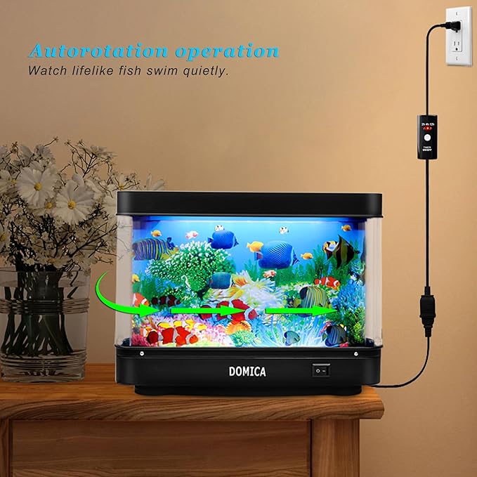 Fake Fish Tank with Moving Fish, Decorative Aquarium Lamp (Auto 2/4/12H Shutdown Timer), Artificial Tropical Marine Tank, LED Mood Light Office Table Light, Fun Gifts