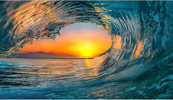 Ocean Wave Aquarium Background Sunset Mountains Sea Waves Fish Tank Background Fantasy Tropical Sunrise Seascape View Terrarium Backgrounds Ocean Mountain Panoramas Reptile Tank Backgrounds 48x18in