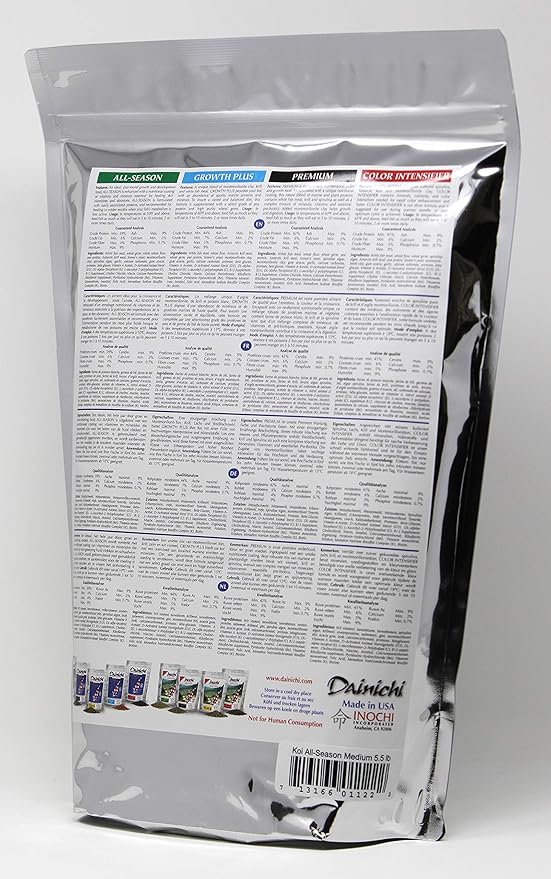 Dainichi Koi Fish Food, All-Season 5.5 lb Bag – Medium Floating Pellets (5.5 mm) for Koi, Goldfish and Pond Fish – Cold-Weather and Winter Formula – Easily Digestible Wheat Germ Formula