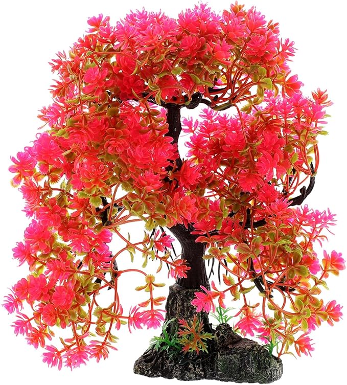 Aquarium Decor Artificial Aquatic Plant Tree with Rock Base Simulation Fish Tank Landscaping Ornament for Home and Desktop Decoration 2.15X2.15X10.14 Inches