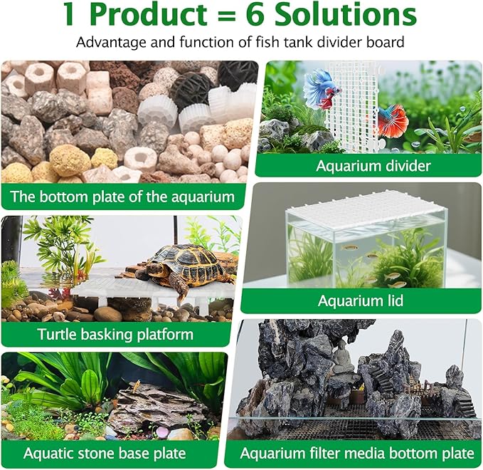 12pcs Aquarium Fish Tank Divider Filter Bottom with Bracket, Plastic Egg Crate Grid (11.6X5.7inch) for Fish Tank Separation, Bottom Filtration & DIY Aquascaping (White, 72 Brackets)
