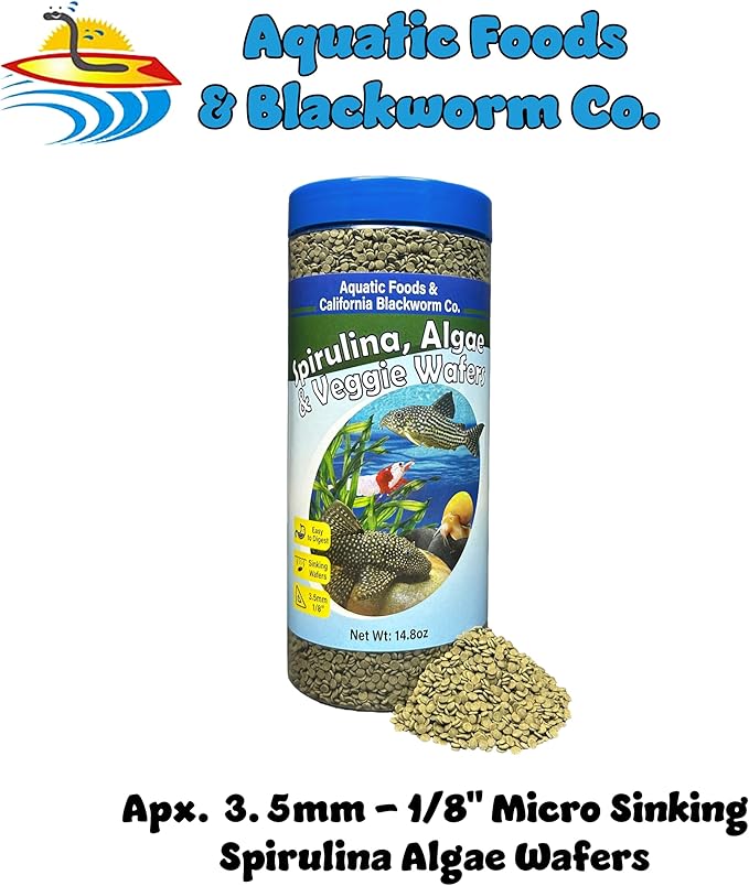 3.5mm - 1/8" Micro Sinking Wafers of Spirulina, Algae & Veggies for Bottom Fish, Plecos, Shrimp, Snails, Tropical Fish, 4-Type Wafer & 12-Type Pellet Mix Included..1-lb 4oz Canister