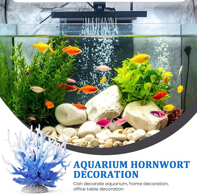Fish Tank Fake Coral, Artificial Aquarium Coral Ornament, Aquarium Decor Plastic Plant Small, Multi-Purpose Simulation Water Grass, Faux Aquariums Ornament, Blue