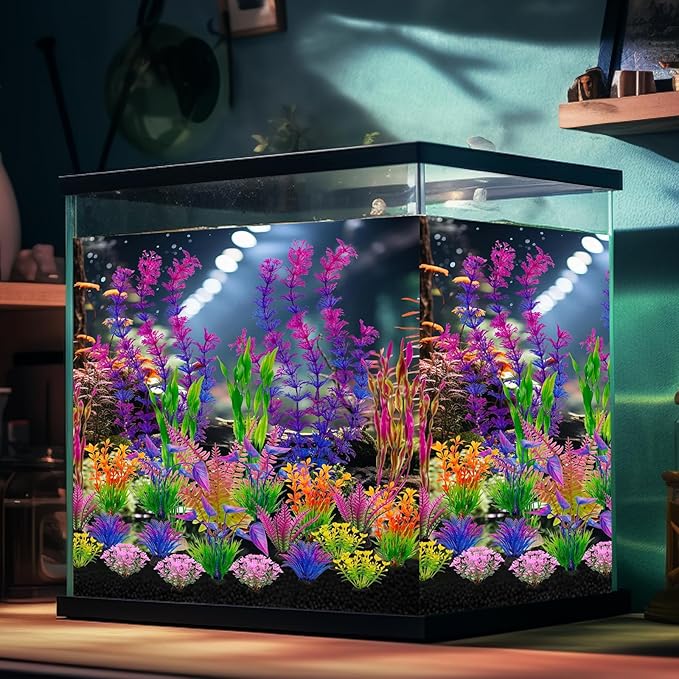 Colorful Fish Tank Decorations, Large Aquarium Artificial Plastic Plants Decor, Betta Goldfish Tank Accessories, Fish Bowl Ornaments
