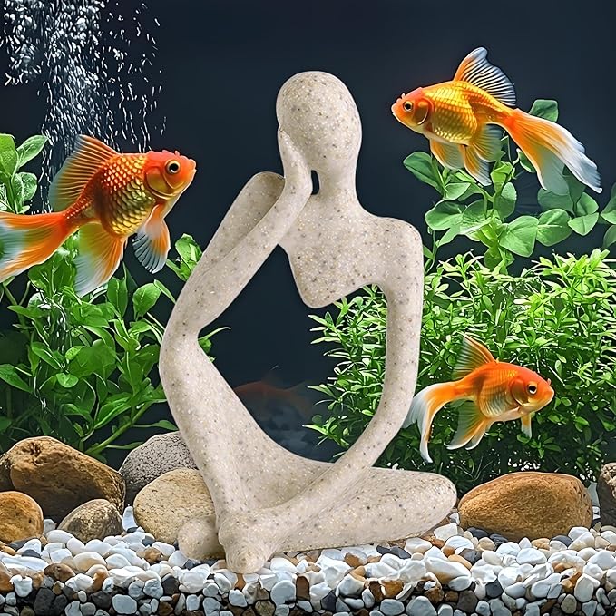 Fish Aquarium Decor Ornaments Sandstone Thinker Statue Minimalist Fish Tank Decorations Small Accessories Resin Abstract Home Decor Fish Toy for Betta Cichlid Goldfish Shrimps Hermit Crabs Turtle