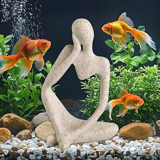 Fish Aquarium Decor Ornaments Sandstone Thinker Statue Minimalist Fish Tank Decorations Small Accessories Resin Abstract Home Decor Fish Toy for Betta Cichlid Goldfish Shrimps Hermit Crabs Turtle
