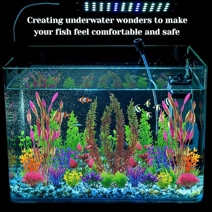 QUOZUO 25pcs Colorful Aquarium Artificial Plastic Plants Decoration, Grass Aquarium Decor Set, Fish Tank Decorations Hides Accessories