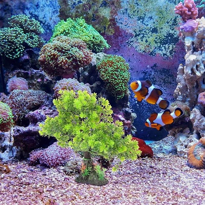 POPETPOP Aquarium Tree Decor 10.62In Artificial Plastic Water Plant Fish Tank Bonsai for Home Office Aquarium Landscape Decoration