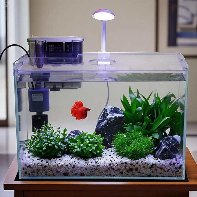 Vimvins 5 Gallon Glass Small Fish Tank with Filter Light and Lid, Betta Aquarium Starter Kits