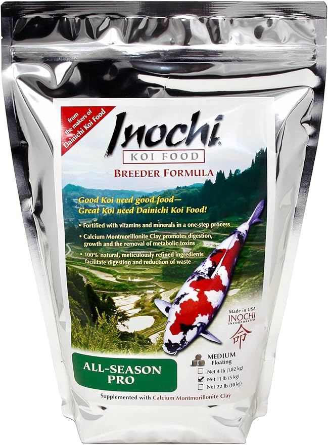 Dainichi Koi Fish Food, Inochi All-Season Pro - 11 lbs, Medium Floating Pellets (5.5 mm) for Koi and Pond Fish