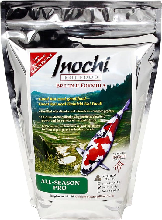 Dainichi Koi Fish Food, Inochi All-Season Pro - 11 lbs, Medium Floating Pellets (5.5 mm) for Koi and Pond Fish