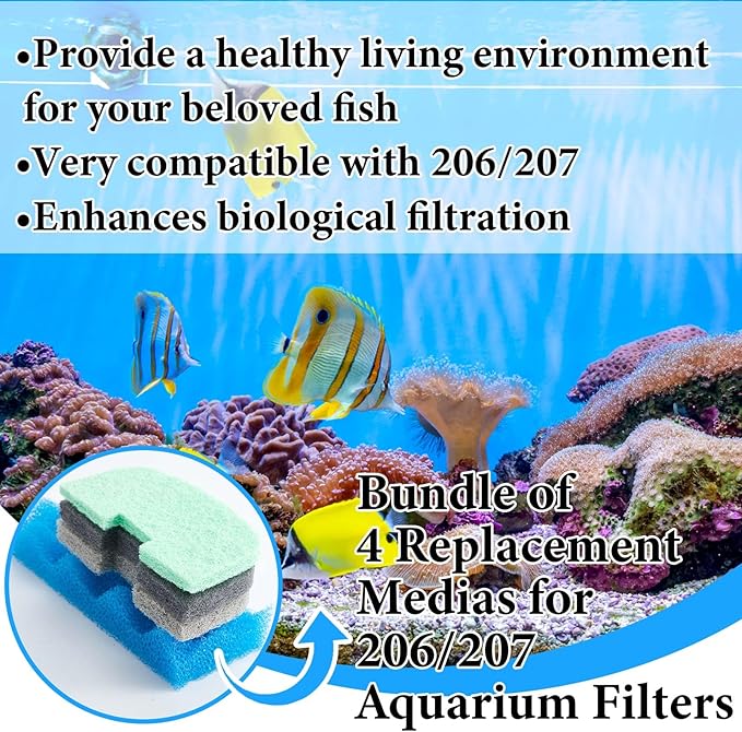 Threlaco 20 Pcs Aquarium Filters Replacement Filter Media Kits Compatible with Fluval 206/207, Including 2 Biological Foams, 6 Ammonia / 6 Phosphate / 6 Nitrite Remover